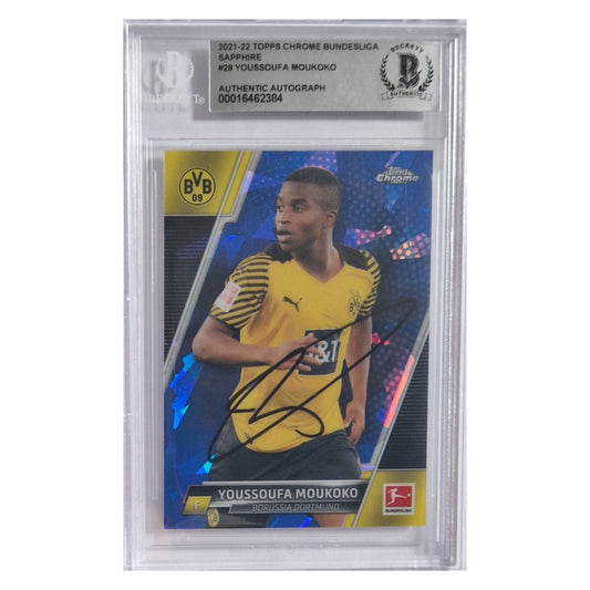 Youssoufa Moukoko signierte 2021/22 Topps Chrome Sapphire Bundesliga Card mit BAS Beckett Authentication