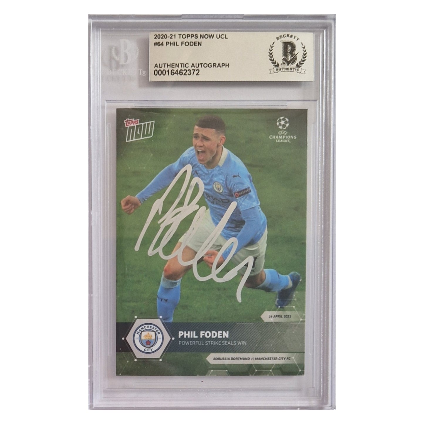 Phil Foden signierte 2020/21 Topps Now UCL Card mit BAS Beckett Authentication